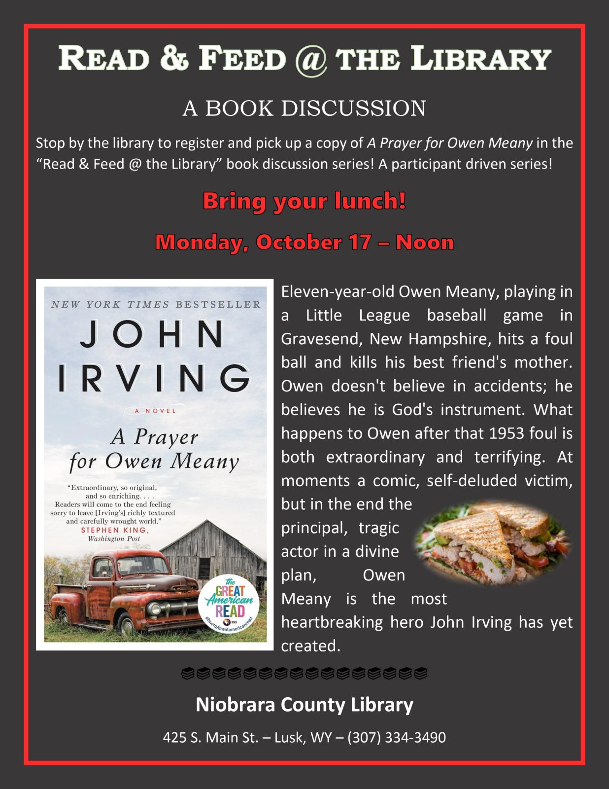 Read & Feed Book Discussion: A Prayer for Owen Meany - Niobrara County